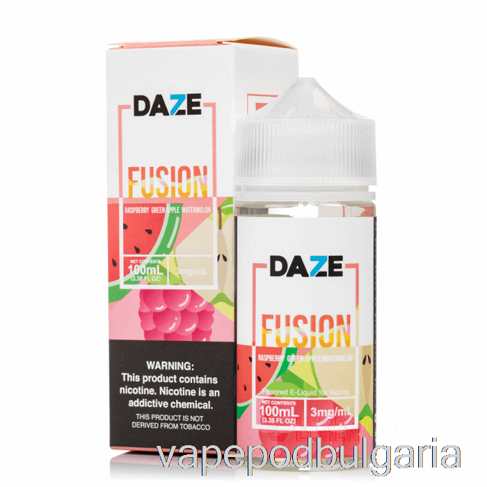 Vape 10000 Дръпки малина зелена ябълка диня - 7 Daze Fusion - 100ml 3mg